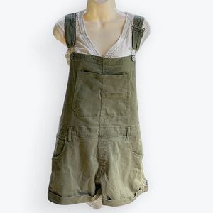 Army Green Olive Bib Shortalls Overalls Pockets Stretch Cotton Denim Jeans ~ XXL